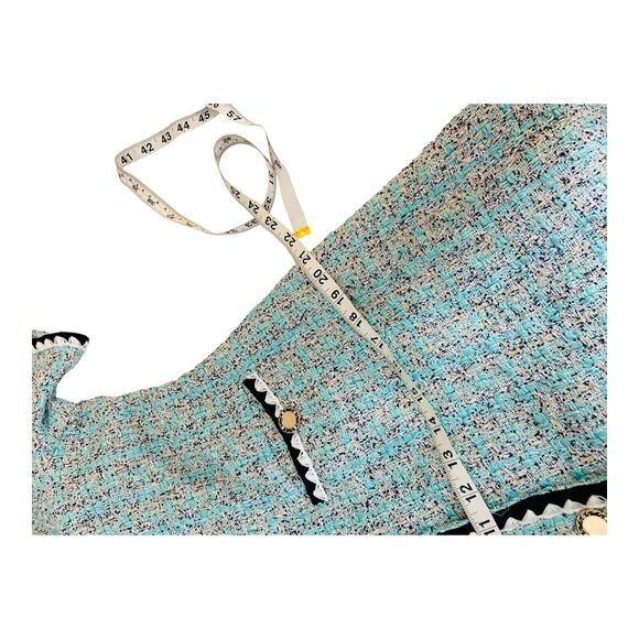 NWT LifeShe Tweed Jackie Button Up V Neck Short Sleeve Mini Dress Blue Lined L - Picture 12 of 14